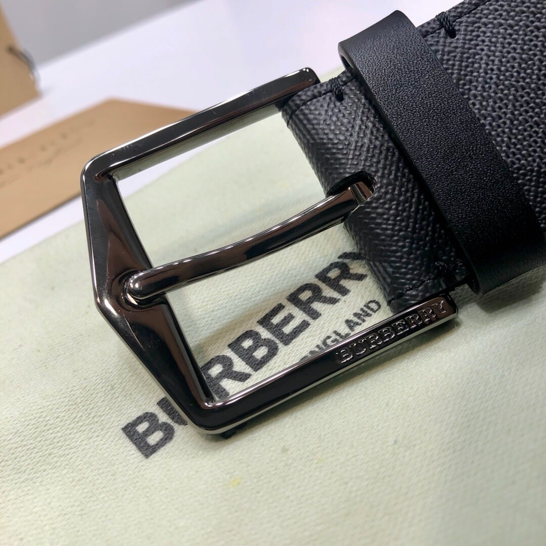 Burberry Black Check-Print Reversible Faux-Leather Belt