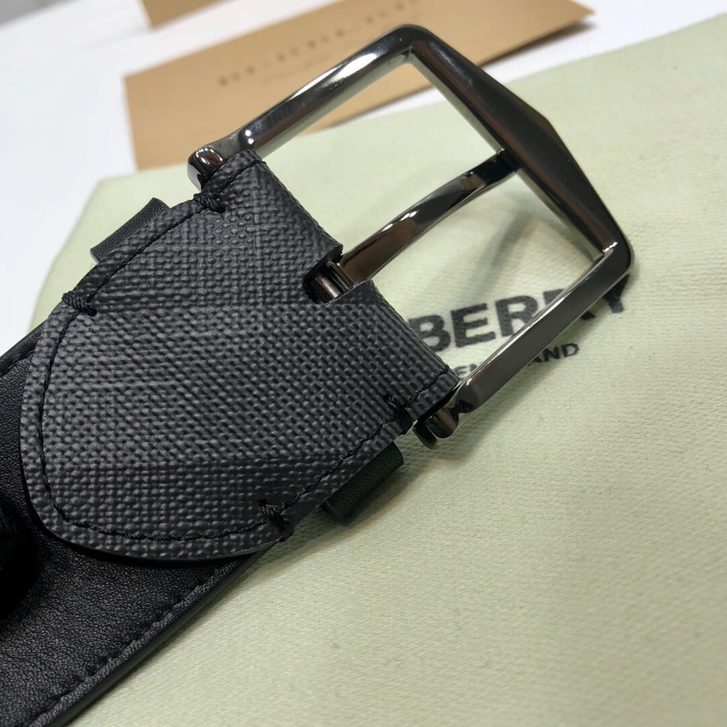 Burberry Black Check-Print Reversible Faux-Leather Belt
