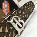 Burberry Brown Bridle Monogram Coated Canvas TB Buckle Belt in Silver Hardware