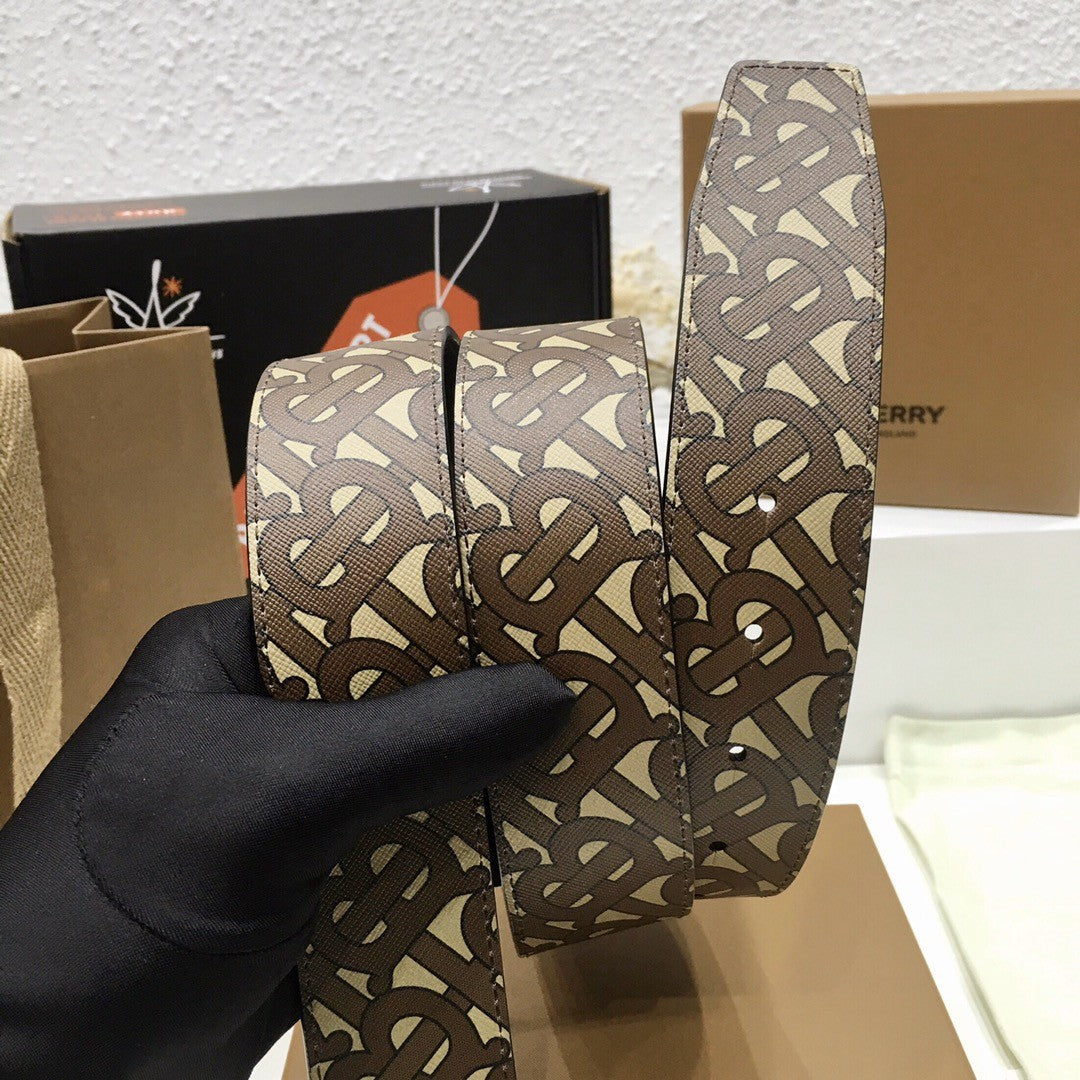 Burberry Brown Bridle Monogram Coated Canvas TB Buckle Belt in Silver Hardware