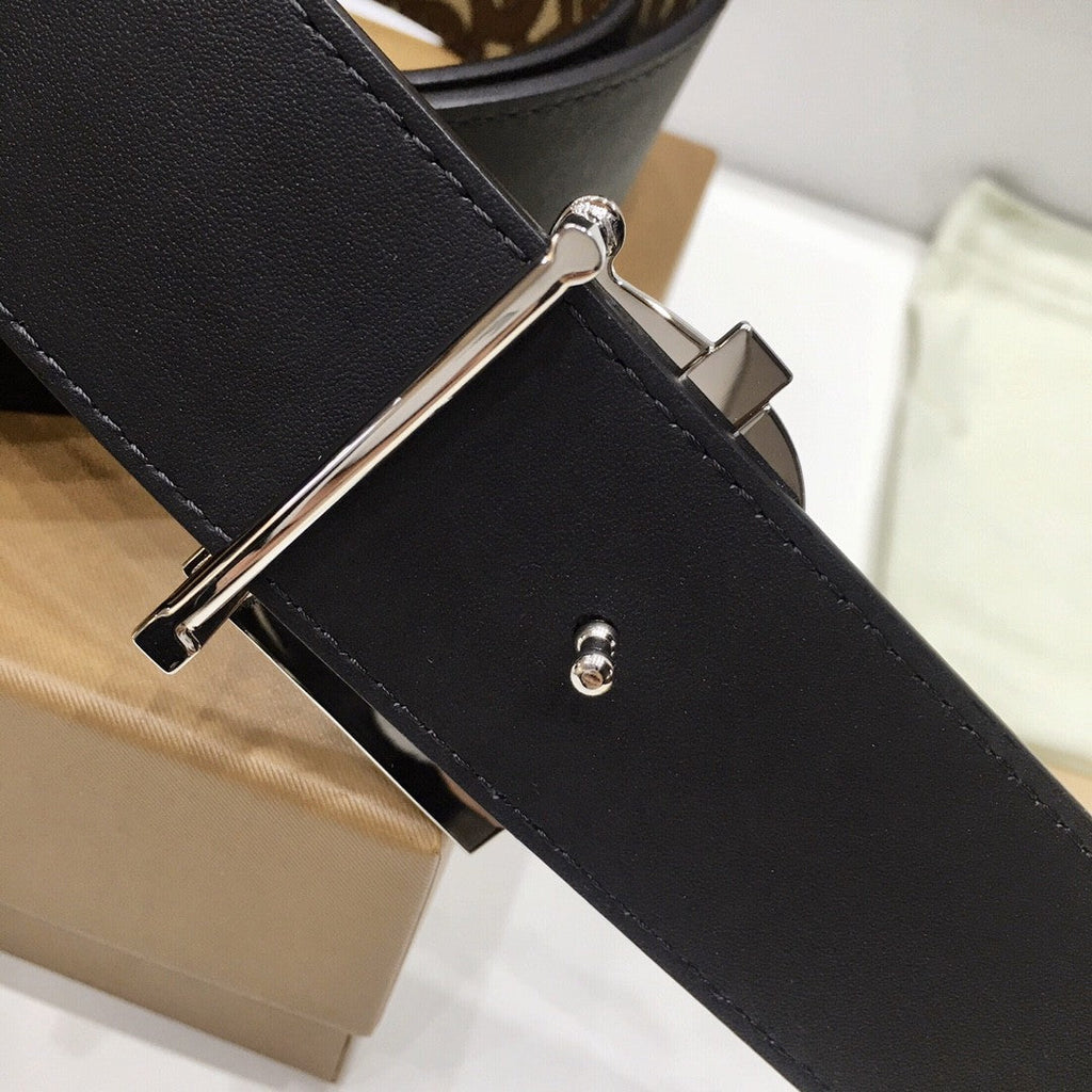 Burberry Brown Bridle Monogram Coated Canvas TB Buckle Belt in Silver Hardware
