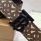 Burberry Brown Bridle Monogram Coated Canvas TB Buckle Belt in Matte Black Hardware