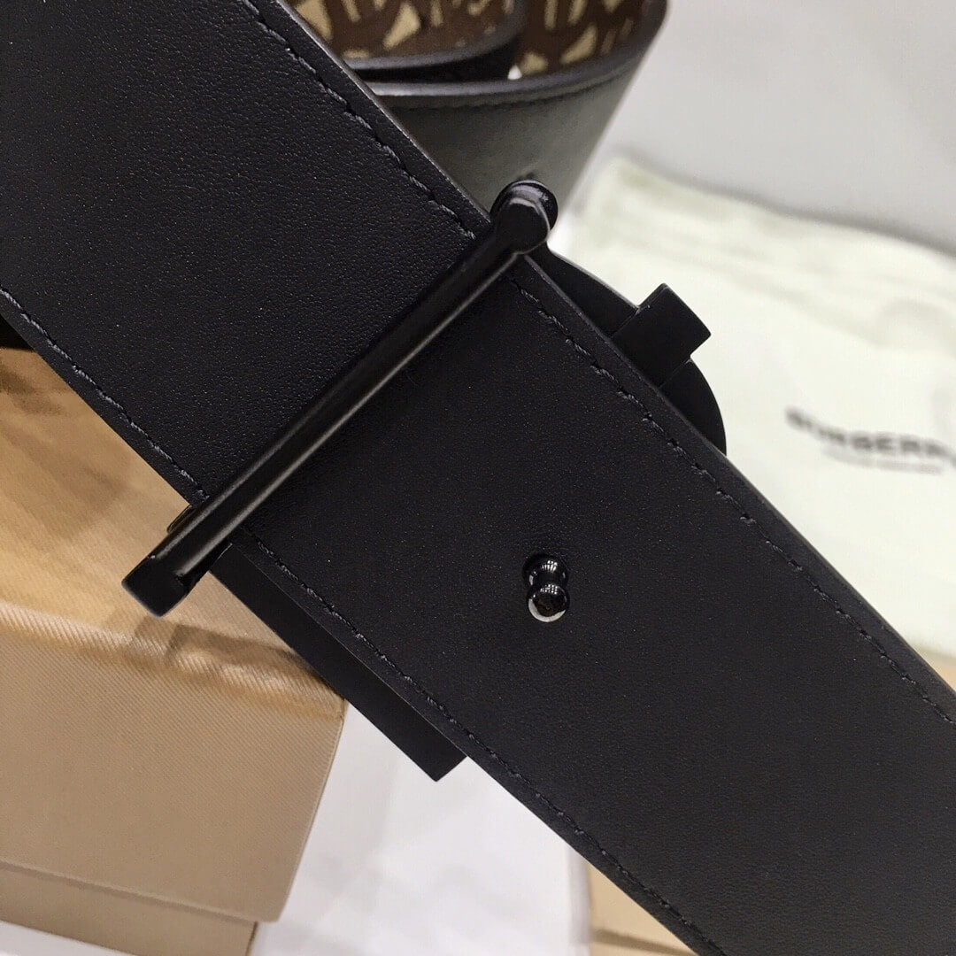 Burberry Brown Bridle Monogram Coated Canvas TB Buckle Belt in Matte Black Hardware