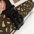 Burberry Brown Bridle Monogram Coated Canvas TB Buckle Belt in Matte Black Hardware