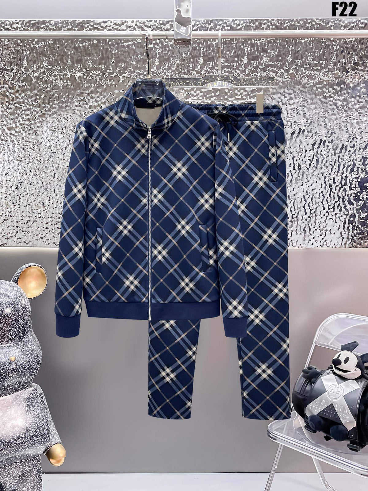 Burberry Check Technical Jersey Tracksuit Navy