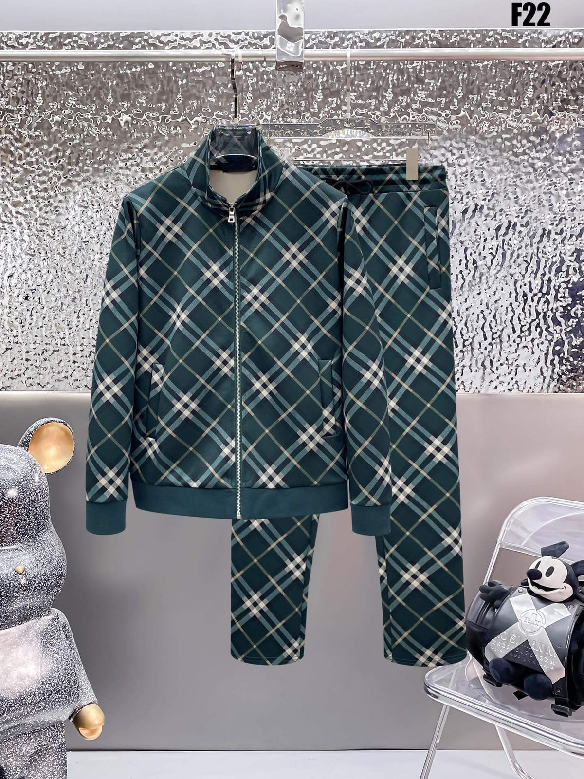 Burberry Diagonal Check Technical Jersey Tracksuit Dark Green