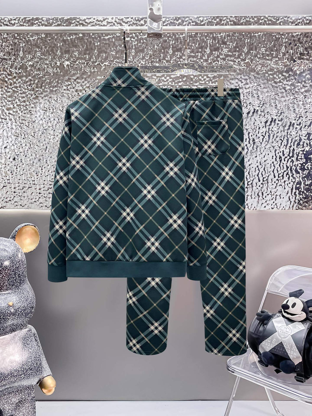 Burberry Diagonal Check Technical Jersey Tracksuit Dark Green