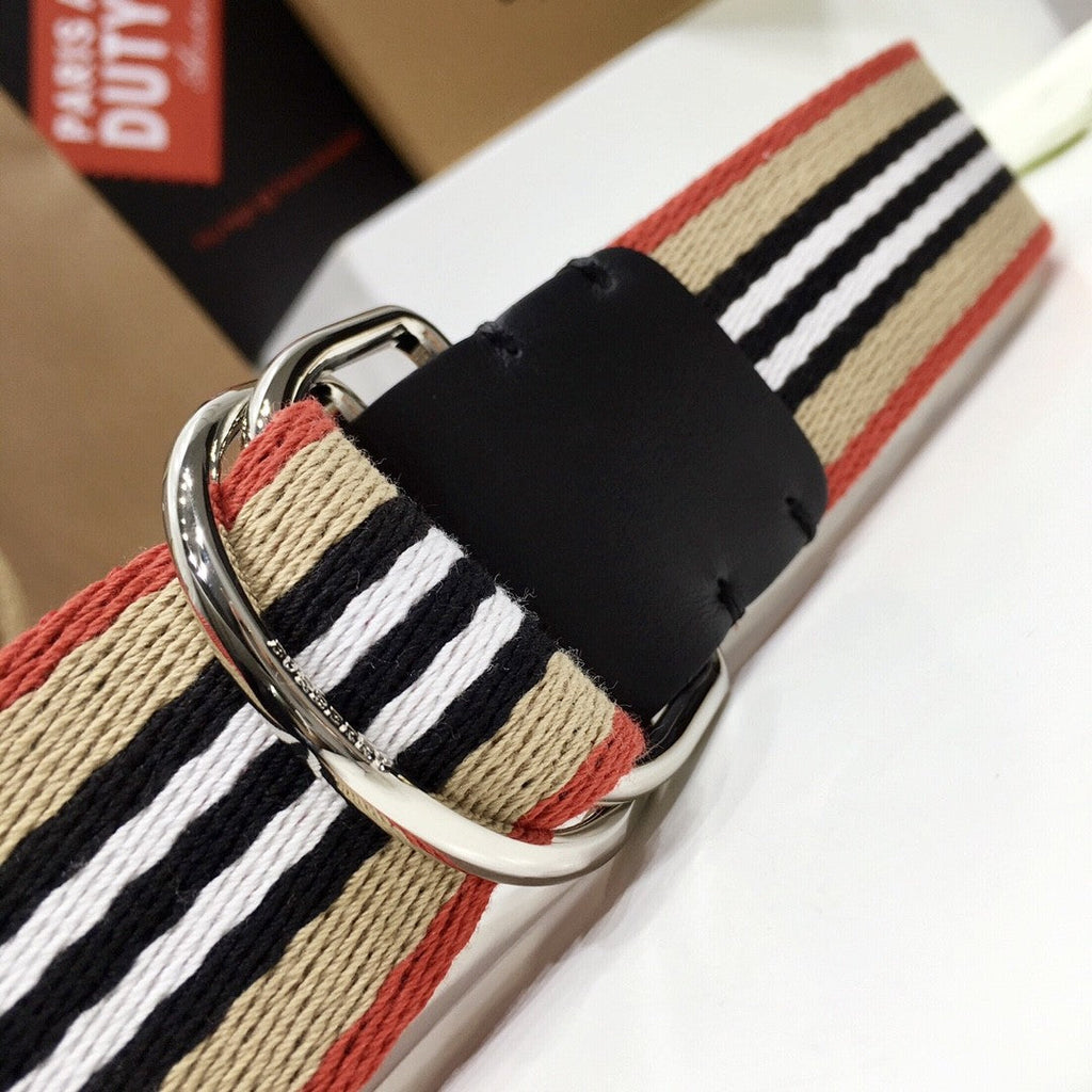 Burberry Icon Stripe Webbing Belt with Silver-Tone D-ring Buckle