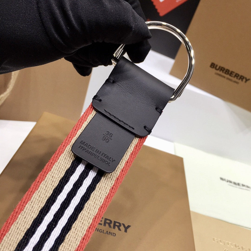 Burberry Icon Stripe Webbing Belt with Silver-Tone D-ring Buckle