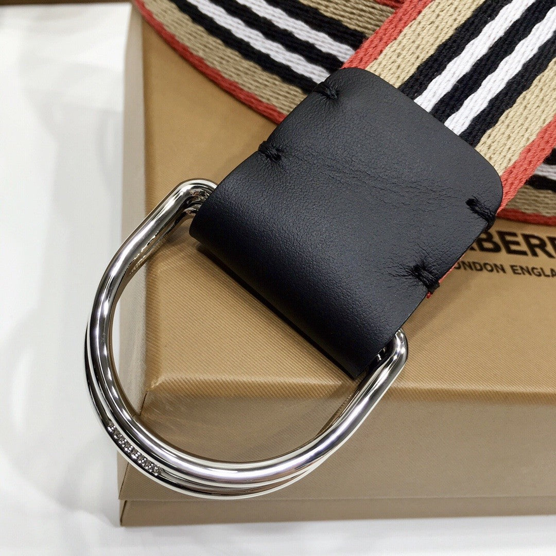 Burberry Icon Stripe Webbing Belt with Silver-Tone D-ring Buckle