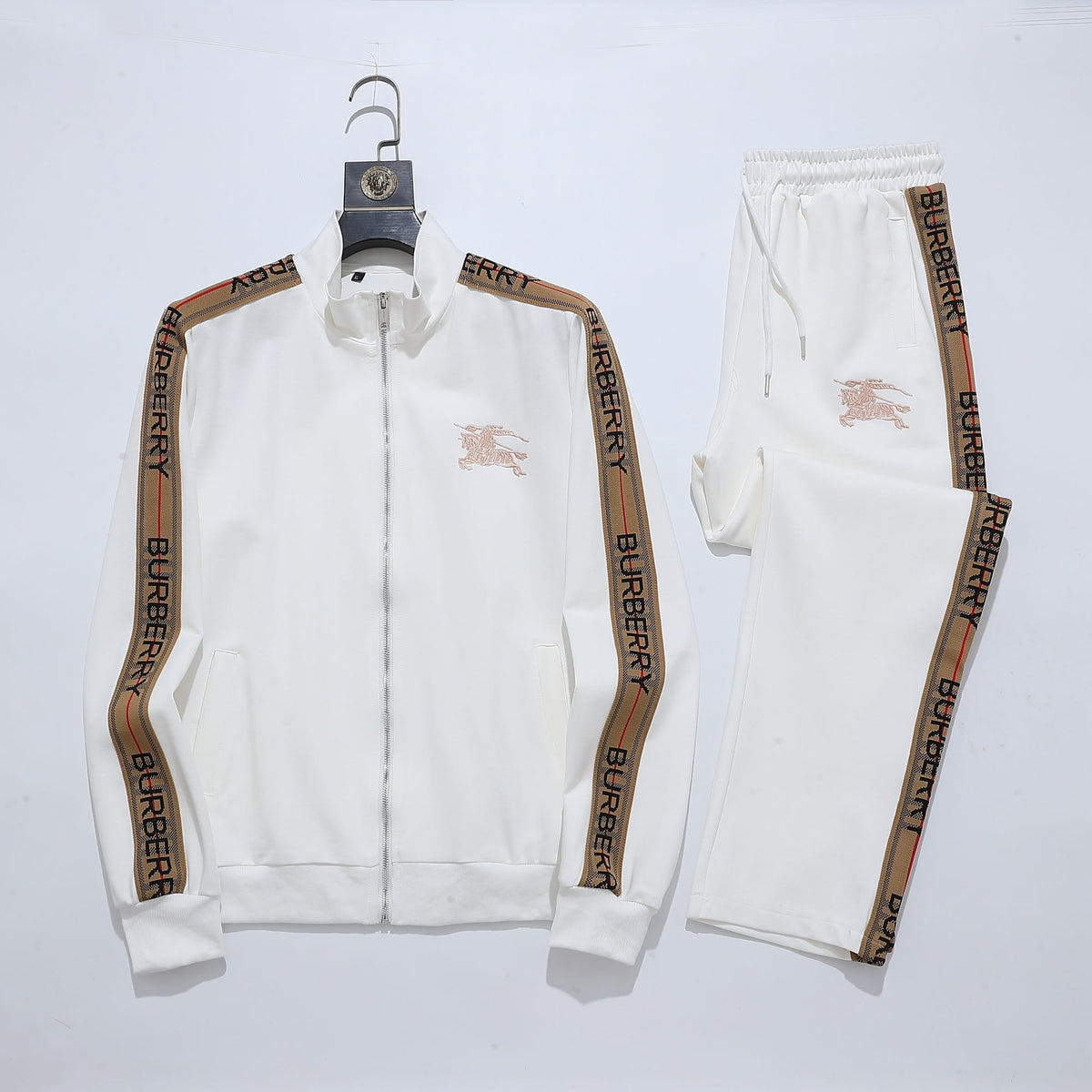 Burberry Vintage Check Trim Tracksuit - White EKD Embroidered Jacket & Pants Set