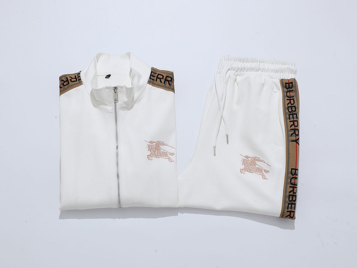 Burberry Vintage Check Trim Tracksuit - White EKD Embroidered Jacket & Pants Set