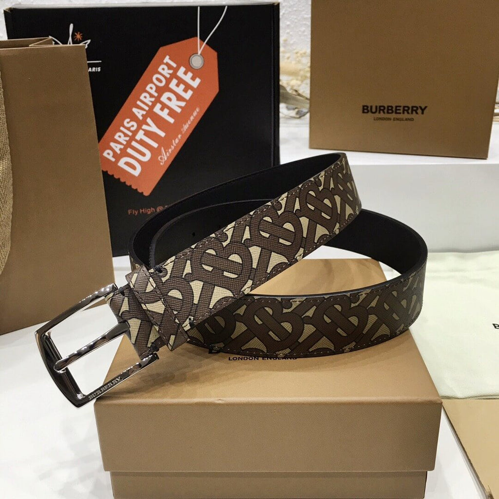 Burberry Brown TB Monogram Coated Canvas Buckle Belt