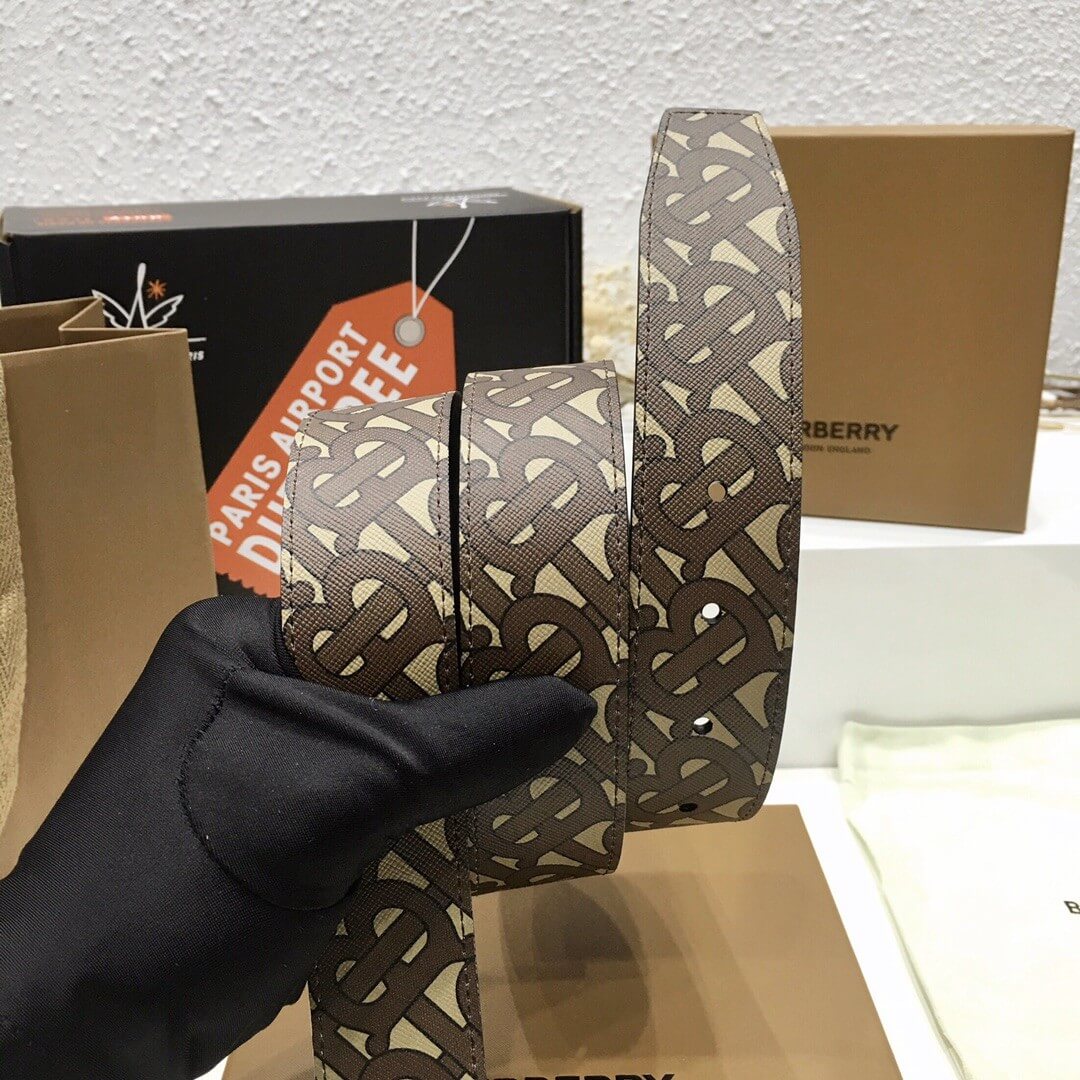 Burberry Brown TB Monogram Coated Canvas Buckle Belt