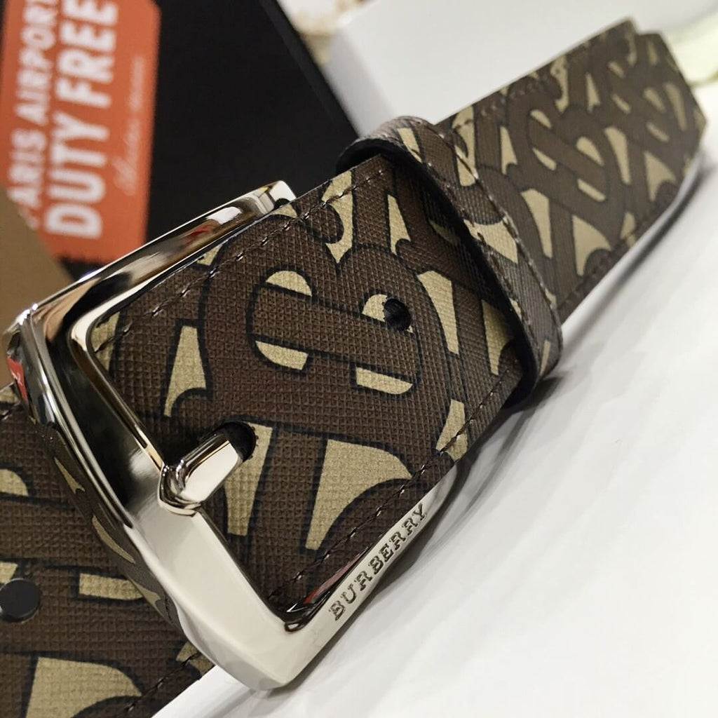 Burberry Brown TB Monogram Coated Canvas Buckle Belt