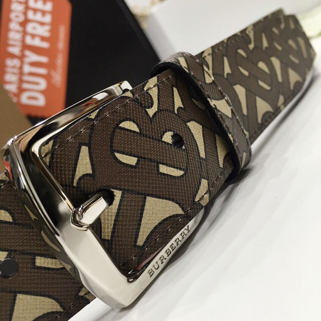 Burberry Brown TB Monogram Coated Canvas Buckle Belt