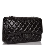 Chanel SO Black Shiny Crumpled Calfskin Jumbo Classic Double Flap Bag Black Hardware
