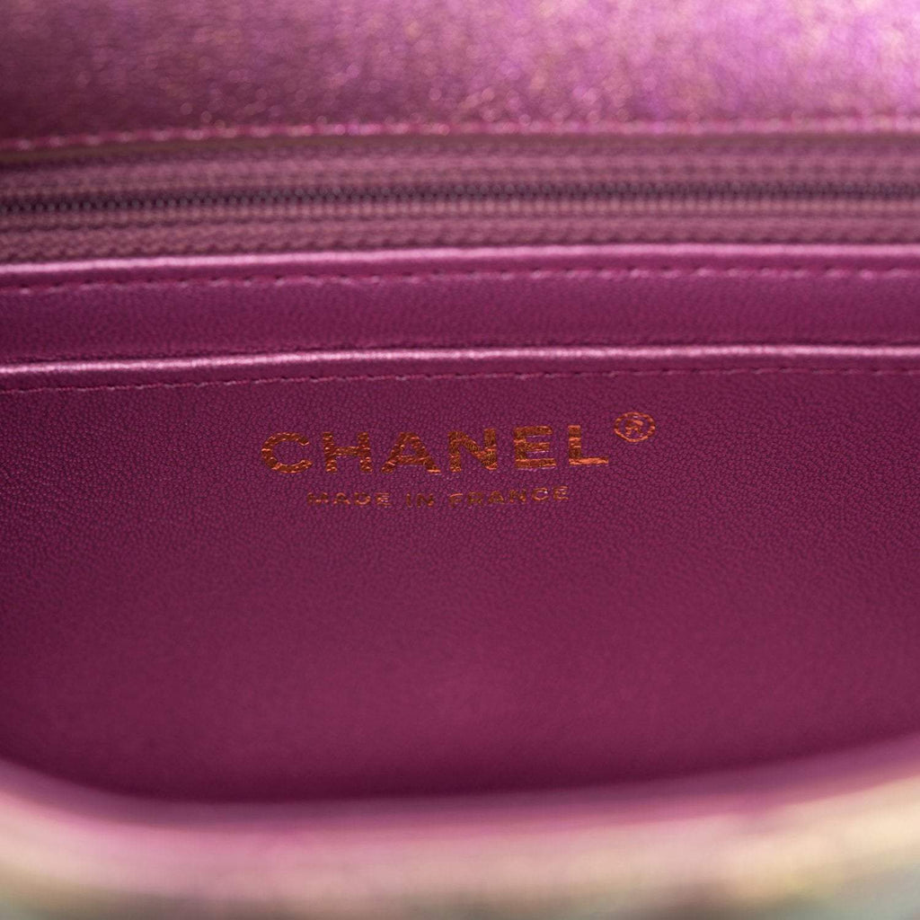 Chanel Mini Rectangular Flap Bag Purple Iridescent Lambskin Light Gold Hardware