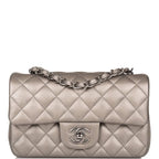 Chanel Mini Rectangular Flap Bag Ruthenium Metallic Lambskin Silver Hardware