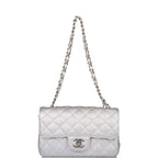 Chanel Mini Rectangular Flap Bag Silver Metallic Lambskin Silver Hardware