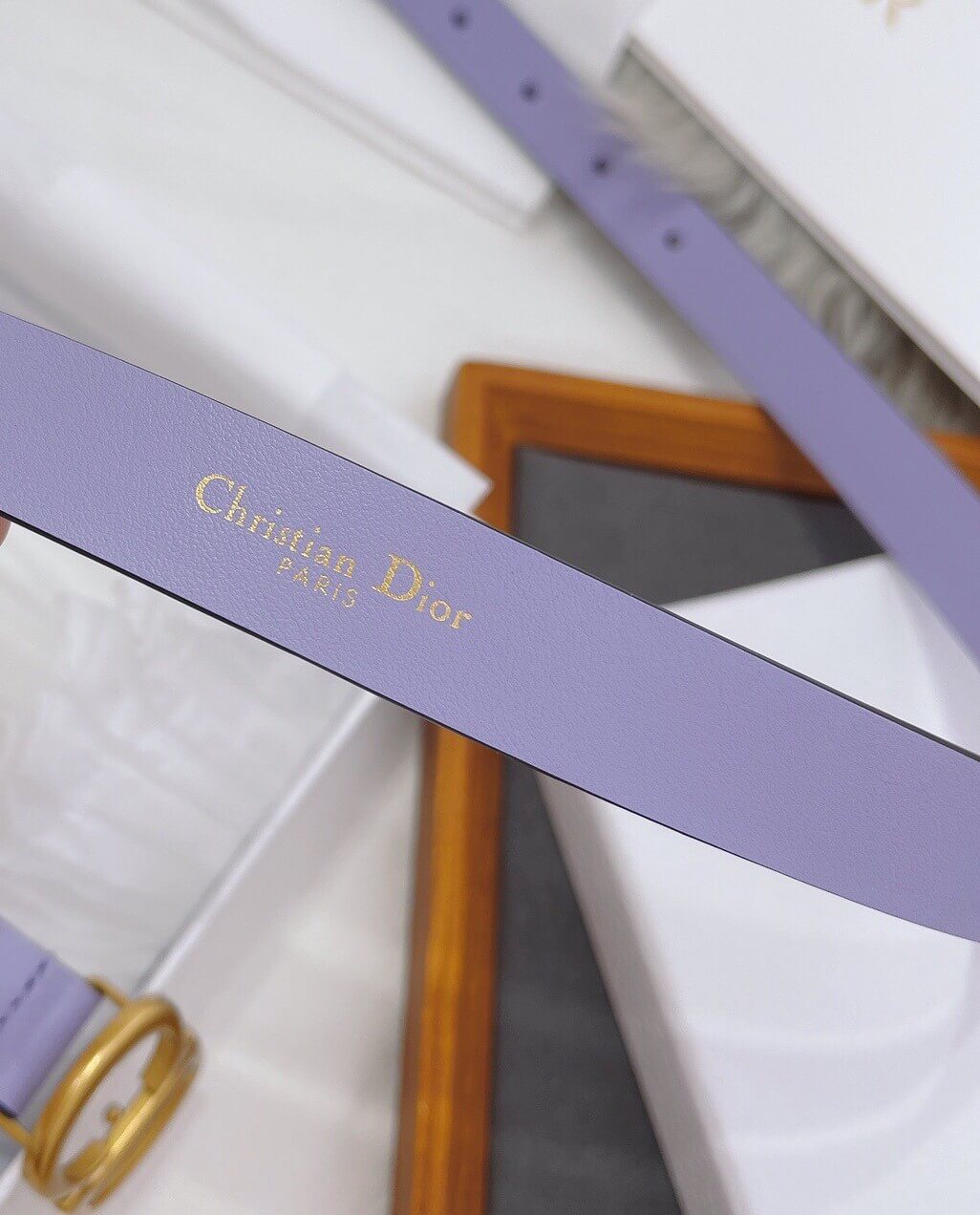 CHRISTIAN DIOR CD Buckle Leather Belt in Lavender Smooth Calfskin