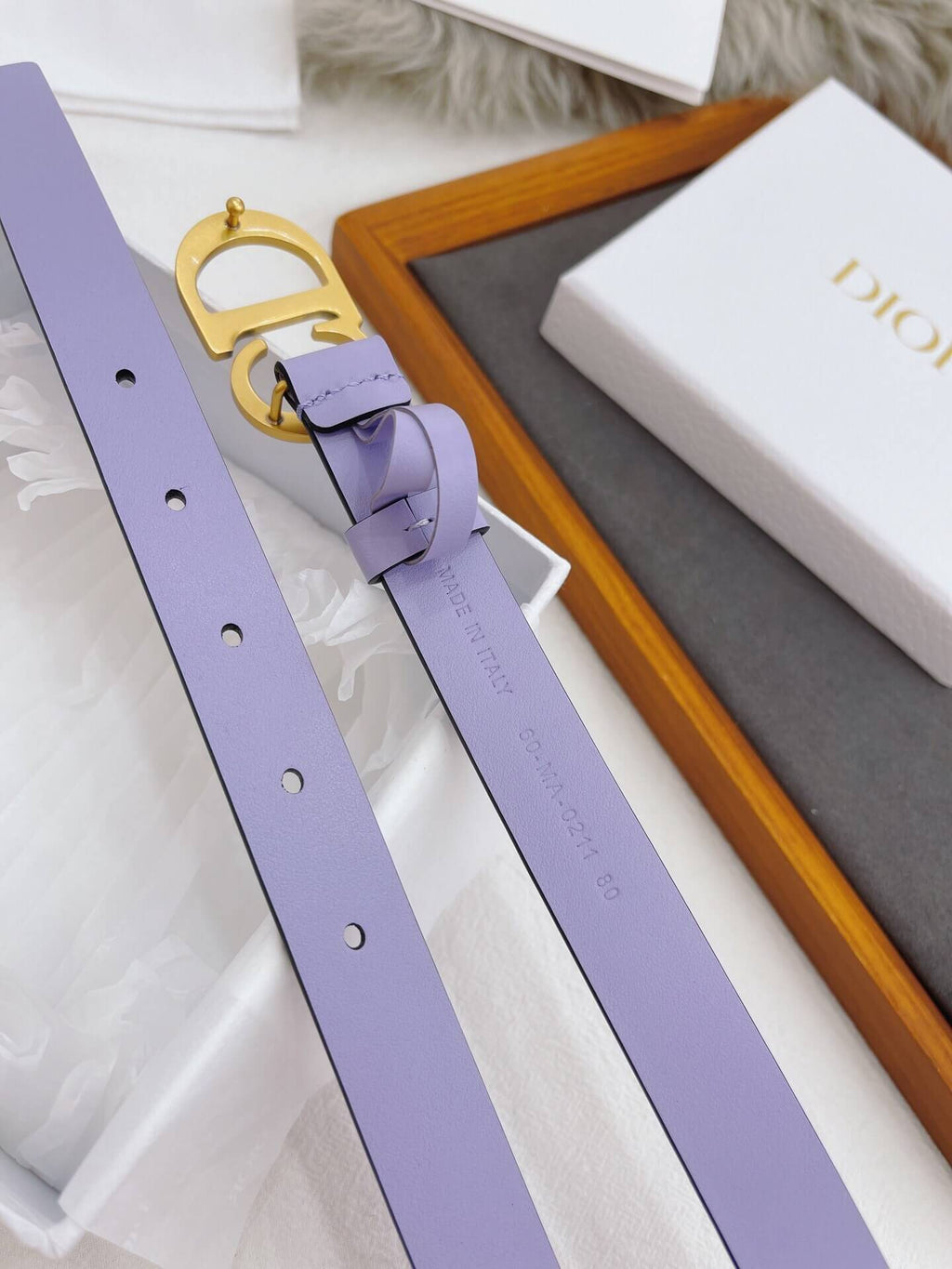 CHRISTIAN DIOR CD Buckle Leather Belt in Lavender Smooth Calfskin