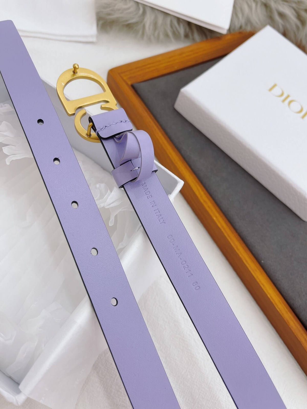 CHRISTIAN DIOR CD Buckle Leather Belt in Lavender Smooth Calfskin