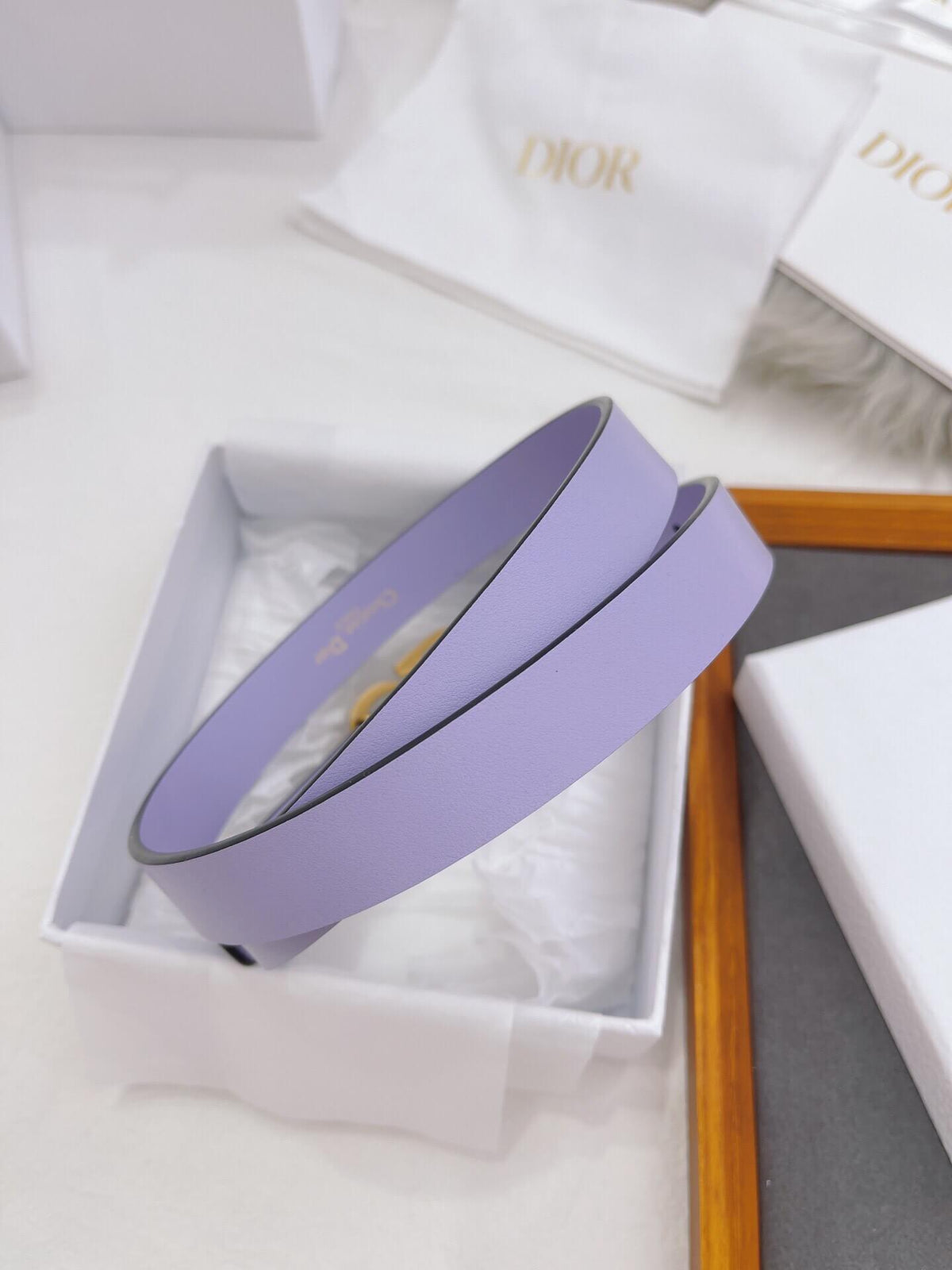 CHRISTIAN DIOR CD Buckle Leather Belt in Lavender Smooth Calfskin