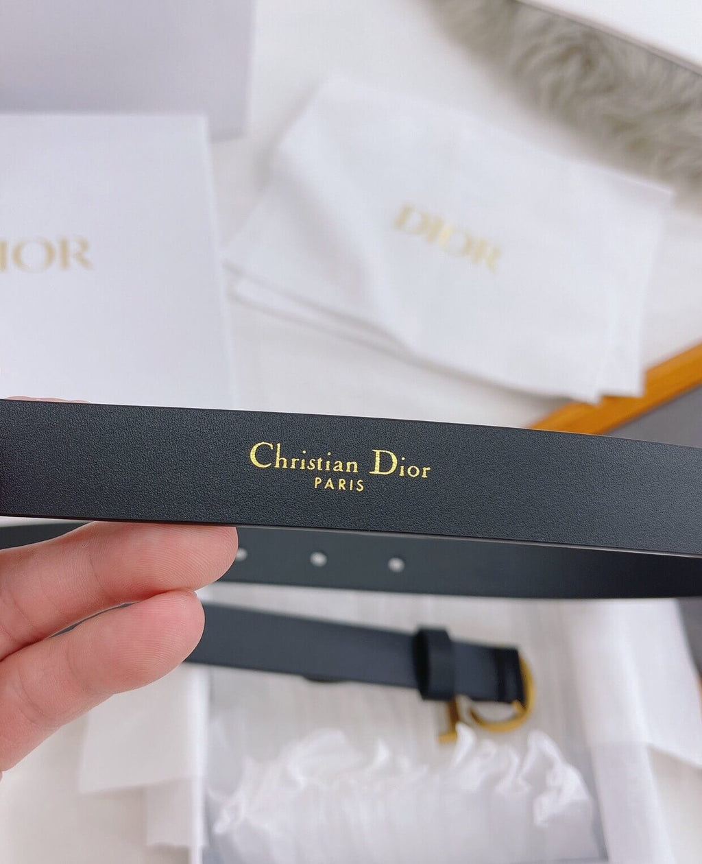 CHRISTIAN DIOR CD Buckle Leather Belt in Black Smooth Calfskin