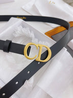 CHRISTIAN DIOR CD Buckle Leather Belt in Black Smooth Calfskin