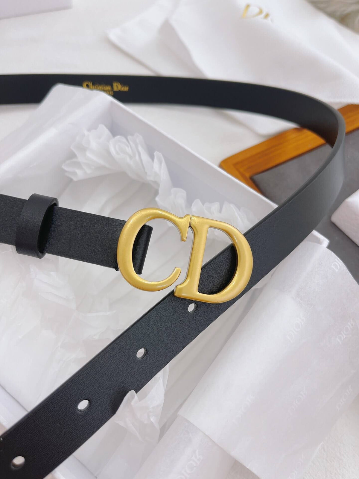 CHRISTIAN DIOR CD Buckle Leather Belt in Black Smooth Calfskin