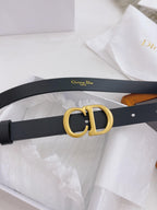 CHRISTIAN DIOR CD Buckle Leather Belt in Black Smooth Calfskin