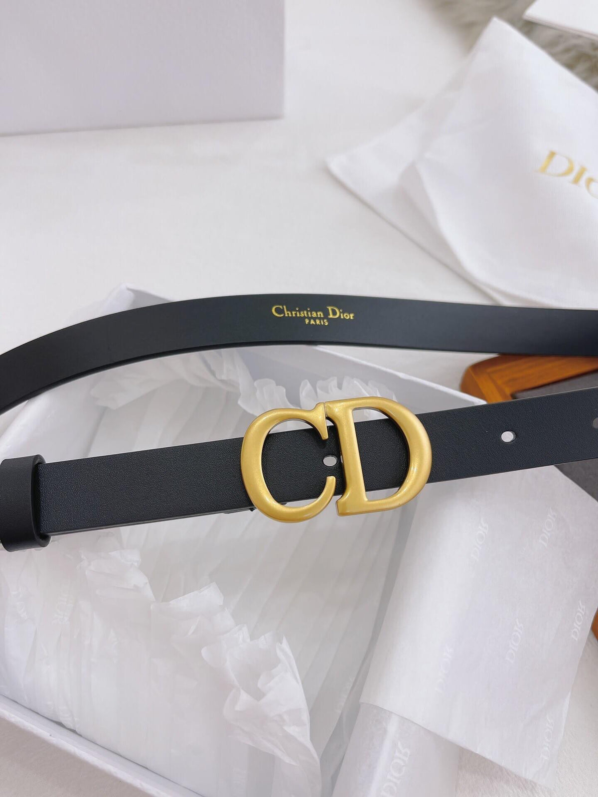 CHRISTIAN DIOR CD Buckle Leather Belt in Black Smooth Calfskin