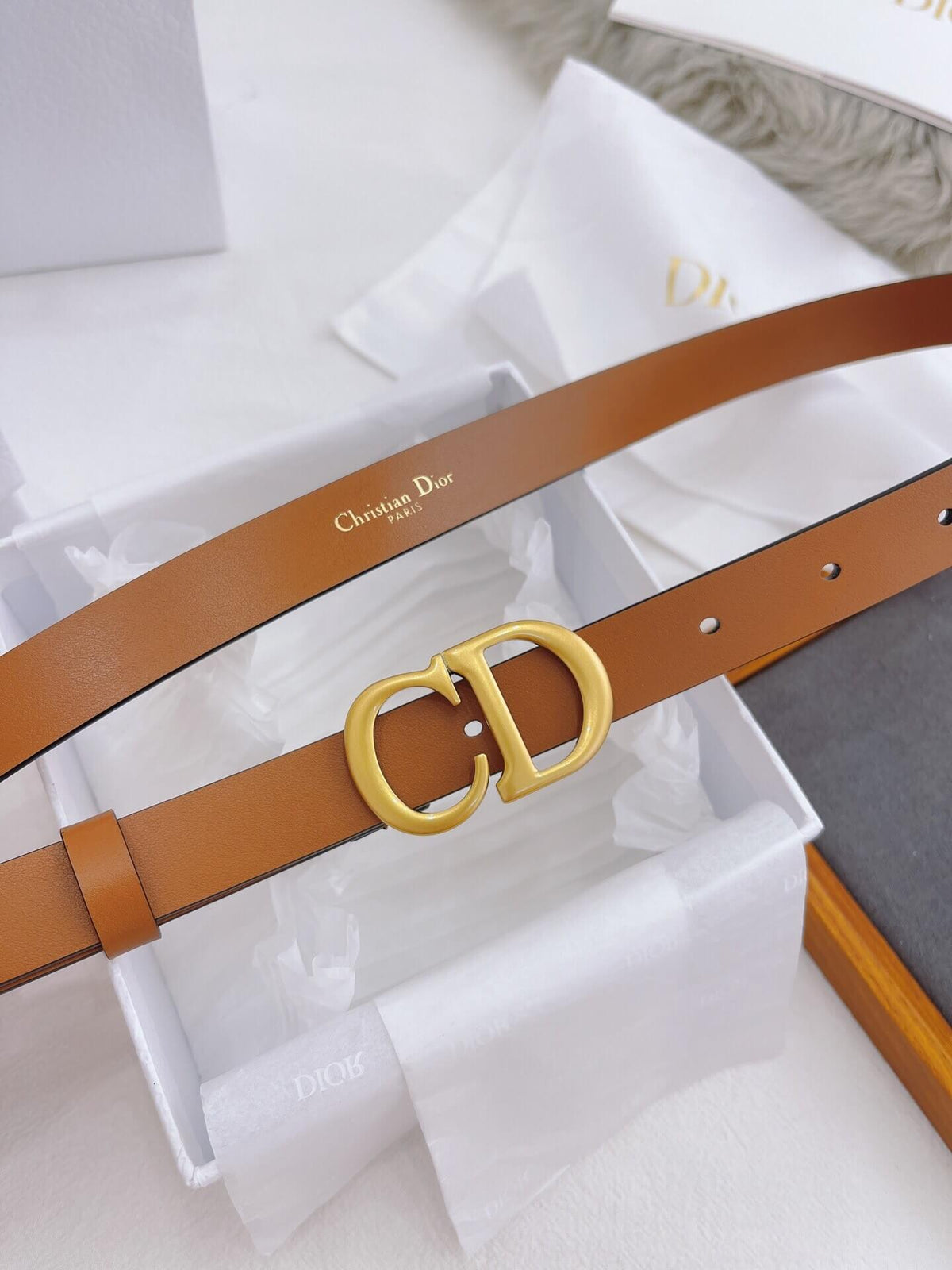 CHRISTIAN DIOR CD Buckle Leather Belt in Cognac