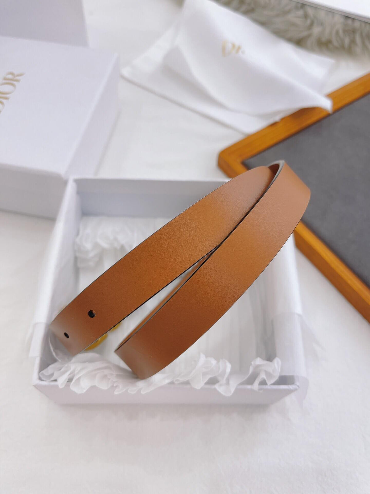 CHRISTIAN DIOR CD Buckle Leather Belt in Cognac