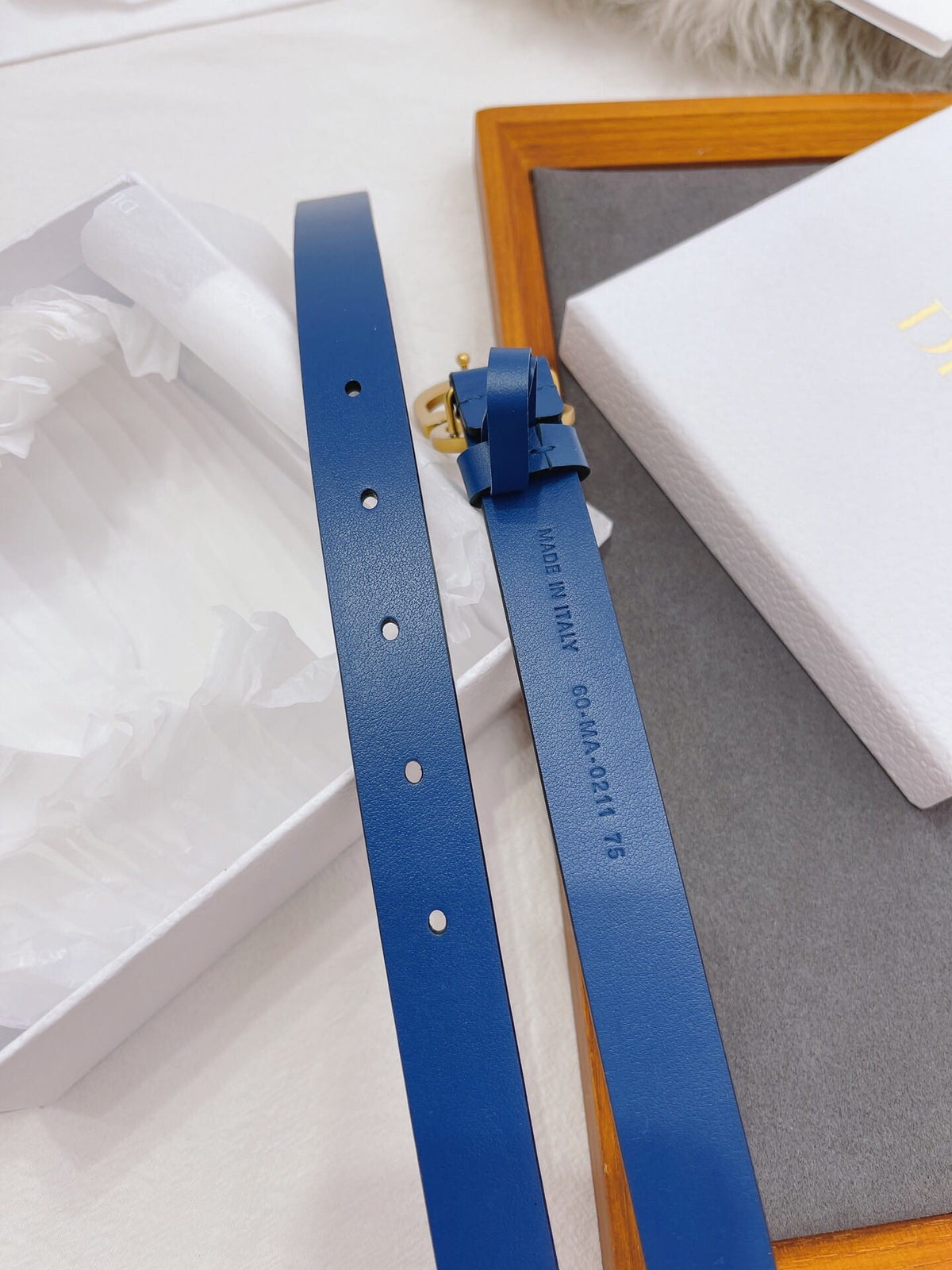 CHRISTIAN DIOR CD Buckle Leather Belt in Deep Blue