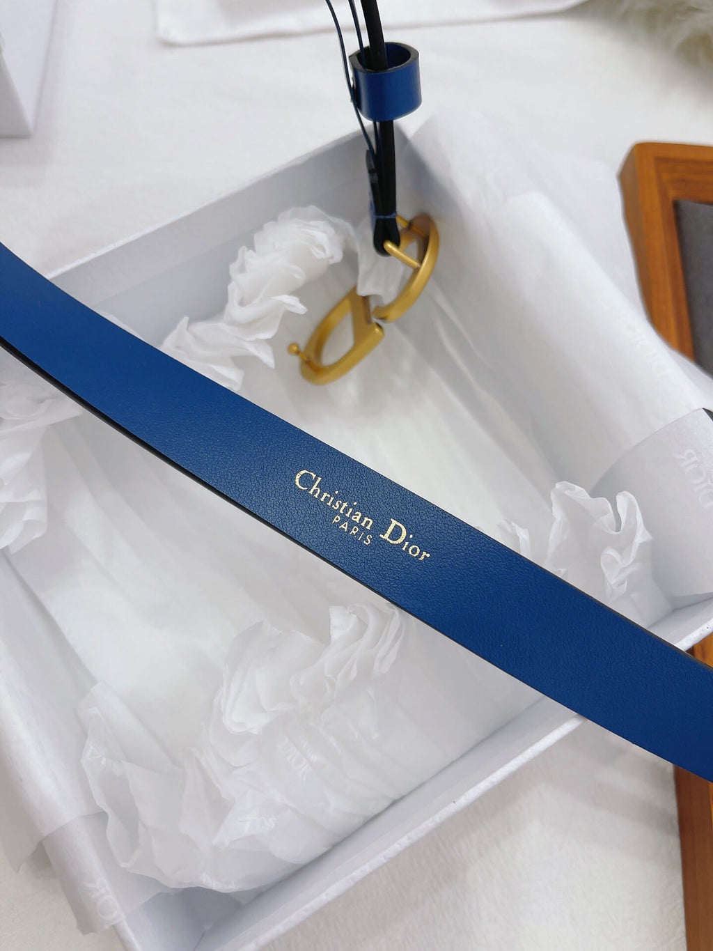 CHRISTIAN DIOR CD Buckle Leather Belt in Deep Blue