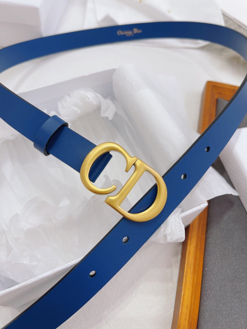 CHRISTIAN DIOR CD Buckle Leather Belt in Deep Blue