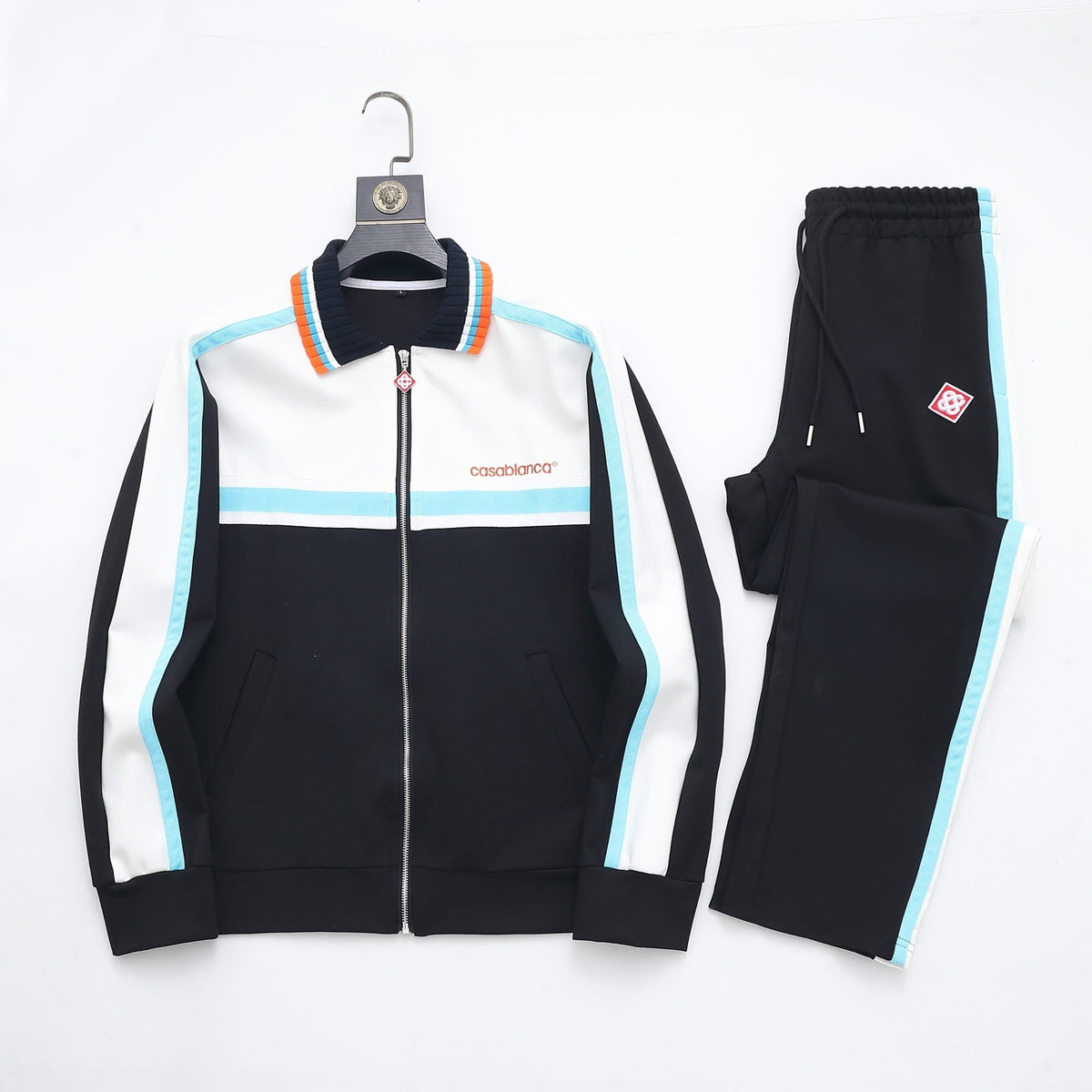 Casablanca Piqué Tracksuit Set - White & Black Tennis Knit Zip Jacket & Pants