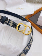 Christian Dior 30 Montaigne Reversible Belt in Blue Smooth Calfskin and Dior Oblique Jacquard