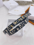 Christian Dior 30 Montaigne Reversible Belt in Blue Smooth Calfskin and Dior Oblique Jacquard