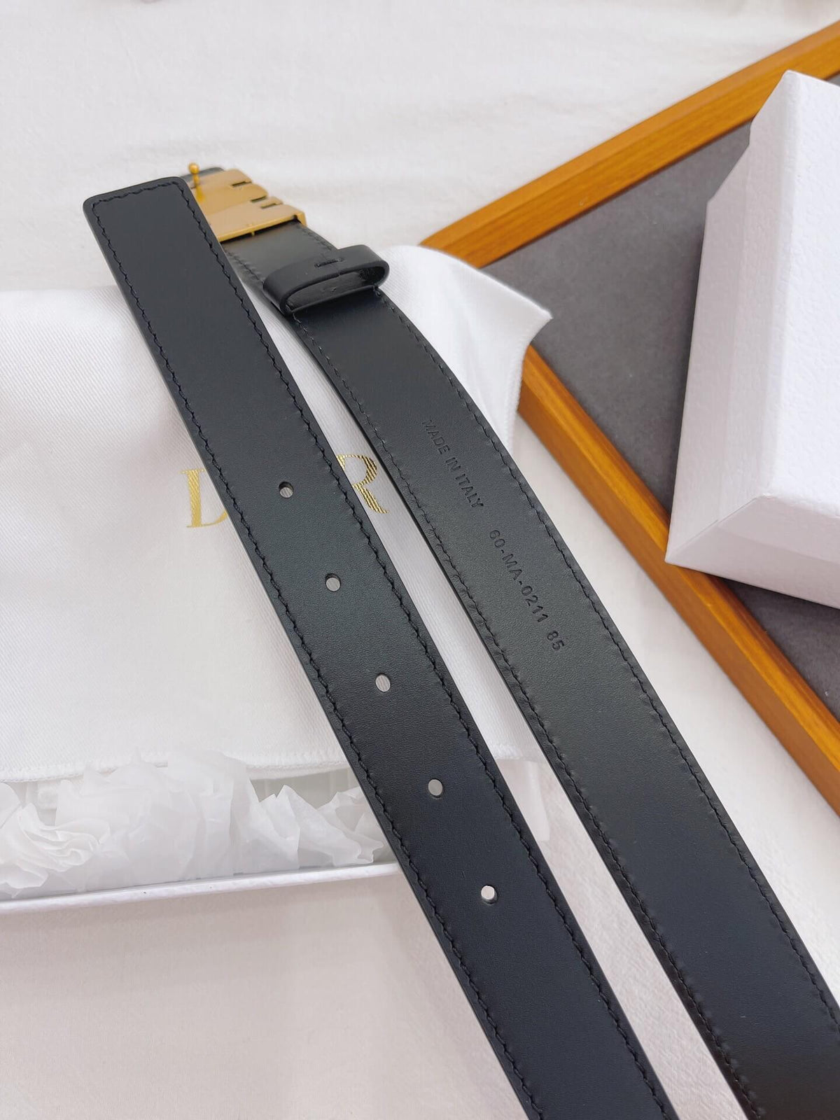 Christian Dior 30mm Smooth Black Calfskin Belt with Matte Gold Dior Buckle