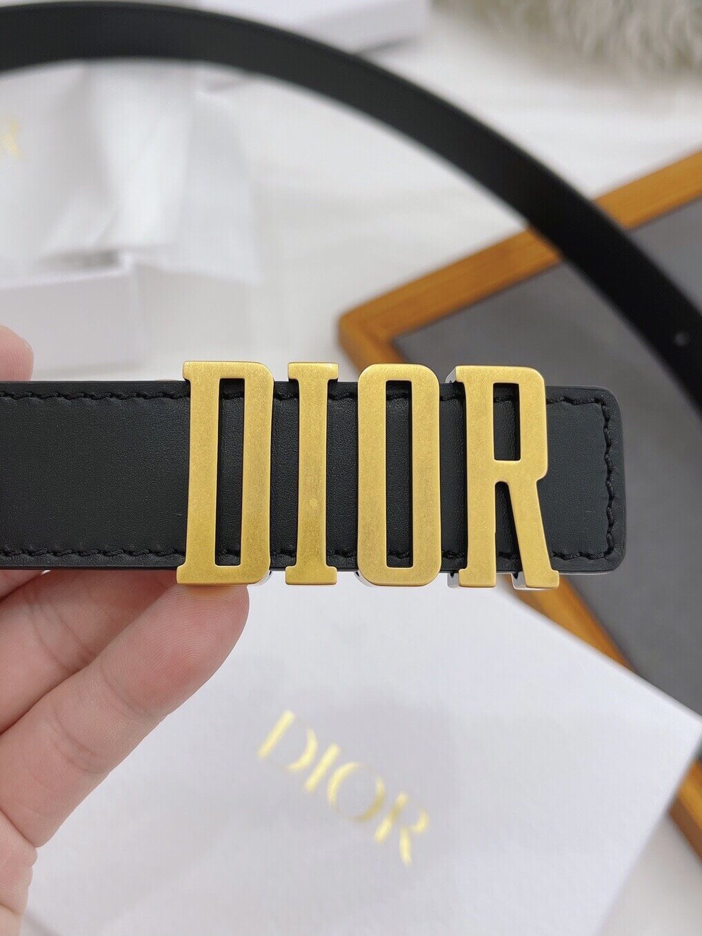 Christian Dior 30mm Smooth Black Calfskin Belt with Matte Gold Dior Buckle