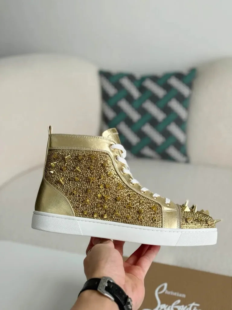 Christian Louboutin Louis High-Top Sneaker – Gold Strass & Spikes