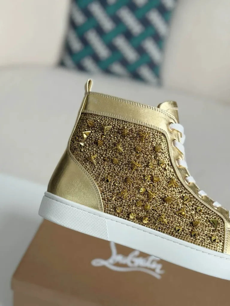 Christian Louboutin Louis High-Top Sneaker – Gold Strass & Spikes