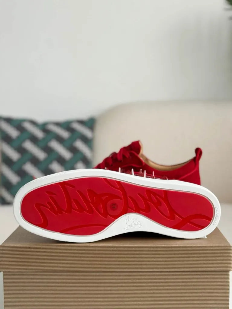 Christian Louboutin Louis Junior Sneaker – Red Suede, Strass & Spikes