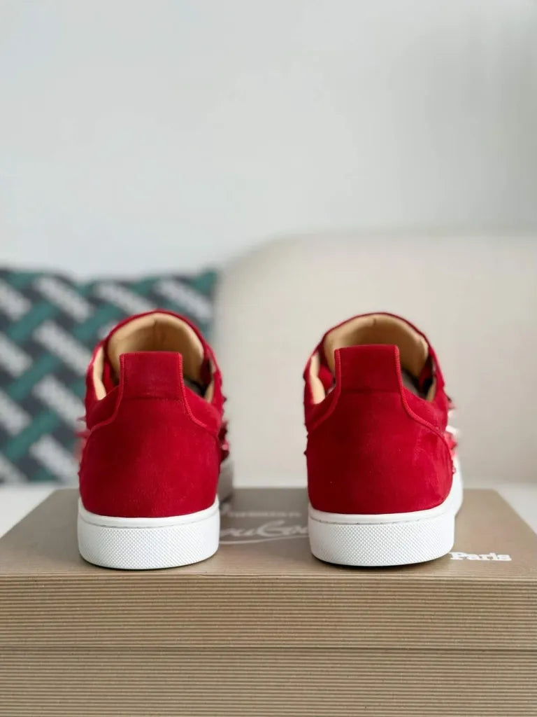 Christian Louboutin Louis Junior Sneaker – Red Suede, Strass & Spikes