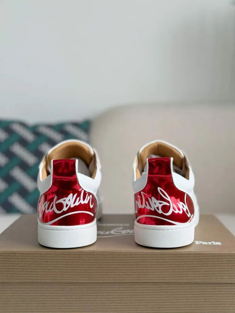Christian Louboutin Louis Junior Sneaker – White Leather & Metallic Red