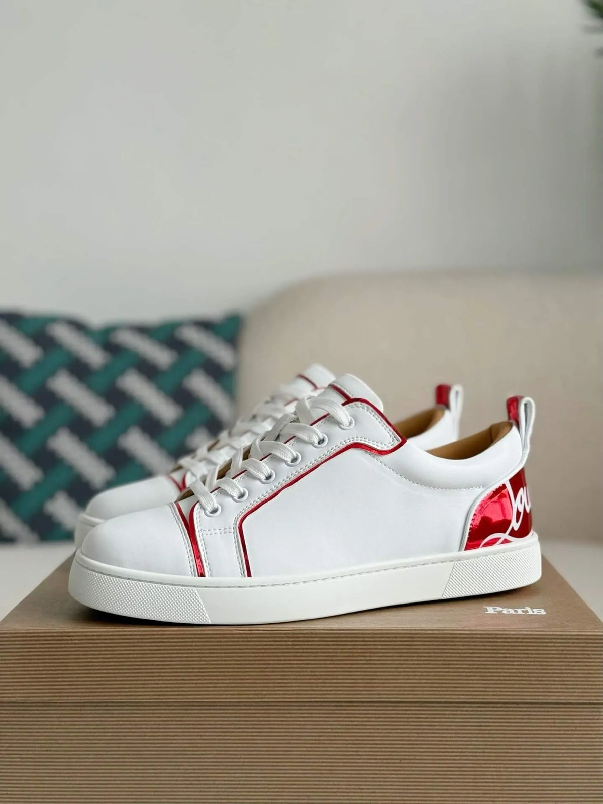 Christian Louboutin Louis Junior Sneaker – White Leather & Metallic Red
