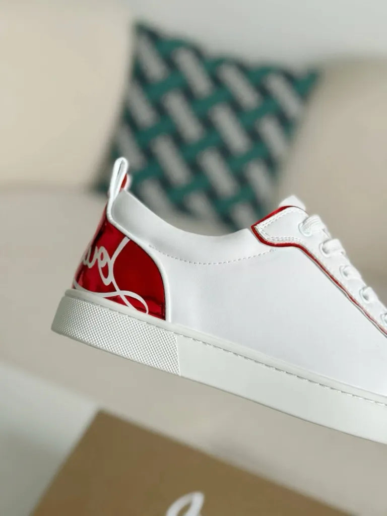 Christian Louboutin Louis Junior Sneaker – White Leather & Metallic Red